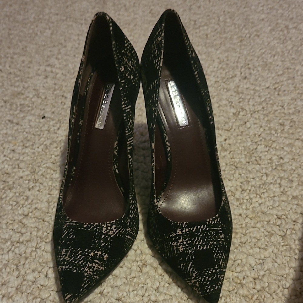 BCBG Black and White Stiletto Heels with Sparkly Embellishments
